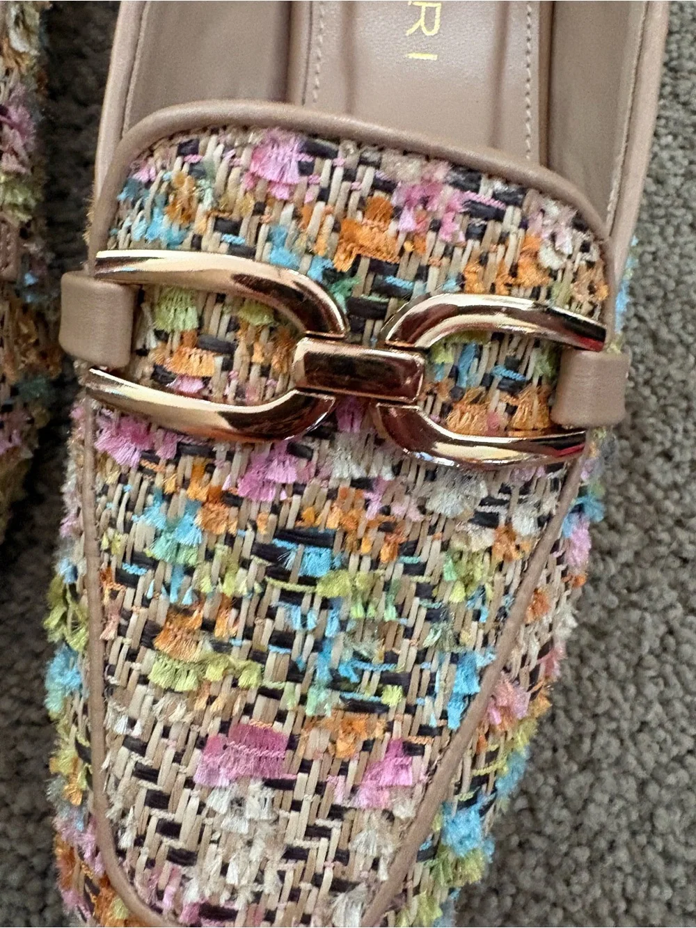 Multicolor Tweed Loafers with Gold Chain Trim Size 8 - Picture 5 of 6